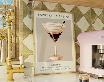 Espresso Martini Art Print | Bar Cart Decor Cocktail Poster | Party Signature Drink Sign | Trendy Wall | Minimalist Elegant Sophisticated