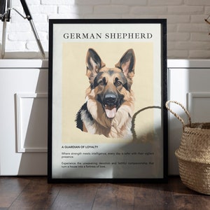 German Shepherd Dog Poster Print | Gift for Dog Lovers | Dog Breed Art Painting | Trendy Wall Art Decor | Minimalist Modern Illustration