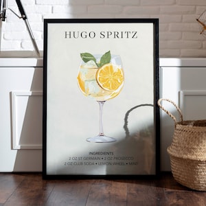 Hugo Spritz Art Print | Bar Cart Decor | Cocktail Poster | Signature Drink Sign | Trendy Wall | Minimalist Elegant Sophisticated Mixology