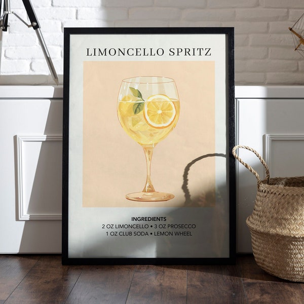 Limoncello Spritz Art Print | Cocktail Poster | Party Signature Drink Sign | Trendy Wall Decor | Minimalist Elegant Sophisticated Retro