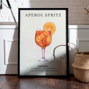 Aperol Spritz Barwagen Kunstdruck | Cocktail Art Decor Poster | Signatur Drink Gemälde | Elegantes Bar-Zeichen | Aquarell Retro Drink Druck