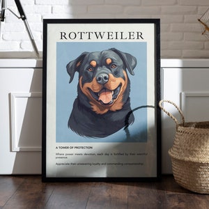 Rottweiler Dog Poster Print | Gift for Dog Lovers | Dog Breed Art Painting | Trendy Wall Art Decor | Minimalist Modern Pet Portrait