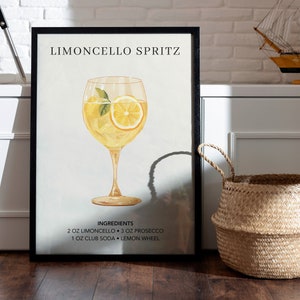 Limoncello Spritz Art Print | Bar Cart Decor | Cocktail Poster | Signature Drink Sign | Trendy Wall | Minimalist Elegant Sophisticated Mix
