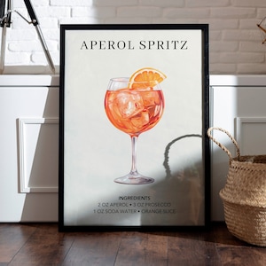Aperol Spritz Kunstdruck | Barwagen Dekor | Cocktail-Poster | Signatur Drink Sign | Trendige Wand | Minimalistische elegante raffinierte Mixologie