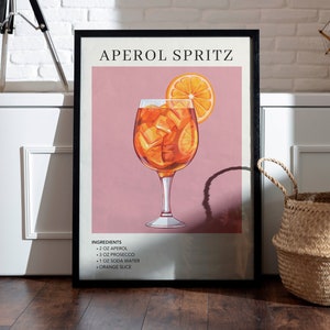 Aperol Spritz Art Print | Bar Cart | Cocktail Art Decor Poster | Mixology Gift for Her | Alcohol Sign Bar | Watercolor Retro Drink Print