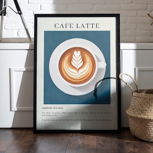 Cafe Latte Print | Coffee Art Poster | Elegant Modern Decor for Cafe | Italian Kitchen Decor | Sophisticated Minimalist Decor | Bar Cart