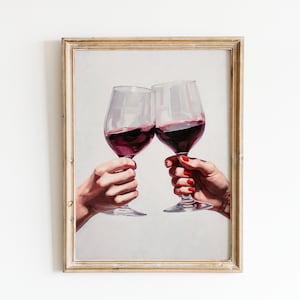 Proost rode wijn kunstafdruk | Decoratie barwagen | Cadeau olieverfschilderij voor wijnliefhebbers | Trendy minimalistische elegante keukenmuurkunst