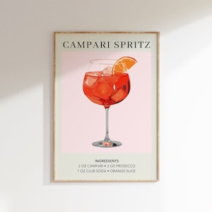 Campari Spritz Art Print | Dekoracja wózka barowego Koktajl Plakat | Znak drinka z podpisem weselnym | Modna sztuka ścienna | Minimalistyczny wyrafinowany styl retro