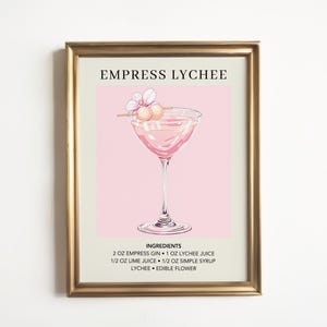 Empress Lychee Cocktail Print: Gin Martini Drink Poster, Dorm Bar Cart Decor Wall Art, Framed Canvas Gift for Her, Trendy Gallery Wall