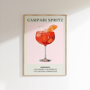 Campari Spritz Art Print | Bar Cart Decor Cocktail Poster | Wedding Signature Drink Sign | Trendy Wall Art | Minimalist Sophisticated Retro