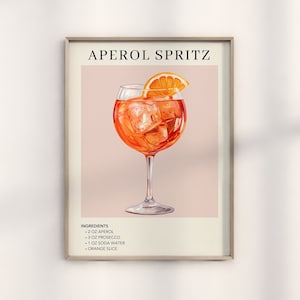 Barwagen Dekor Aperol Spritz Kunstdruck | Cocktail-Poster | Party Signature Drink Zeichen | Trendige Wand | Minimalistisch, elegant, raffiniert