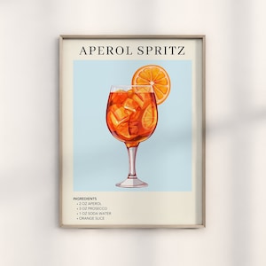 Aperol Spritz Art Print | Cocktail Art Poster | Mixology Gift for Her | Alcohol Sign Bar | Watercolor Retro Drink Poster | Bar Cart Decor