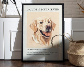 Golden Retriever Hund Posterdruck | Geschenk für Hundeliebhaber | Hunderasse Kunst Gemälde | Trendy Wall Art Decor | Minimalistische moderne Illustration