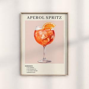 Bar Cart Decor Aperol Spritz Art Print | Cocktail Poster | Party Signature Drink Sign | Trendy Wall | Minimalist Elegant Sophisticated Retro