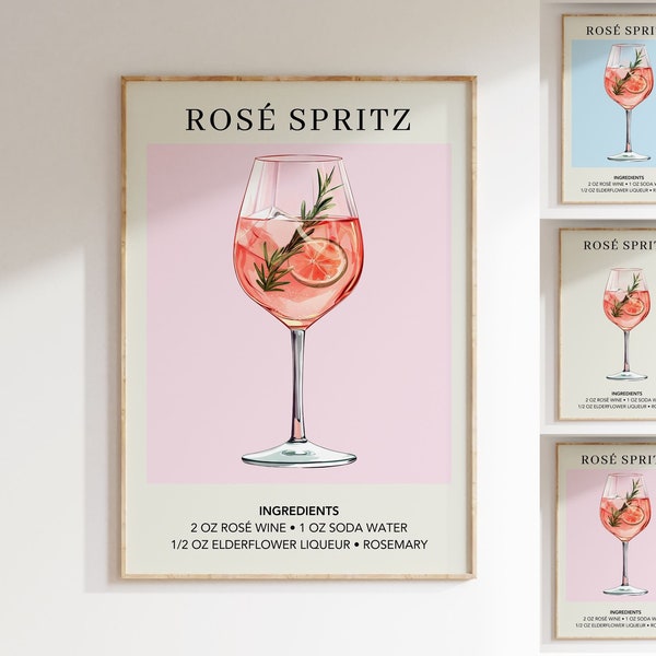 Rose Spritz Cocktail Poster | Bachelorette Party Wedding Signature Wine Drink Sign | Trendy Wall Art | Minimalist Elegant Sophisticated