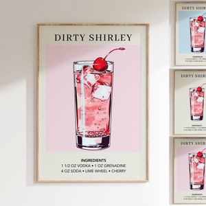 Dirty Shirley Art Print | Cocktail Poster | Wedding Party Signature Drink Sign | Trendy Wall | Minimalist Elegant Sophisticated Retro