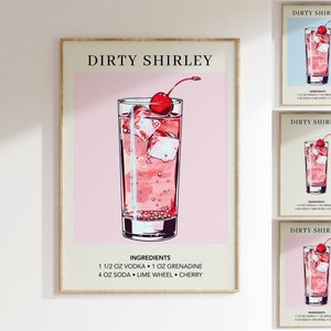 Impresión artística de Dirty Shirley / Póster de cóctel / Letrero de bebida exclusiva para fiesta de bodas / Pared de moda / Minimalista, elegante, sofisticado, retro