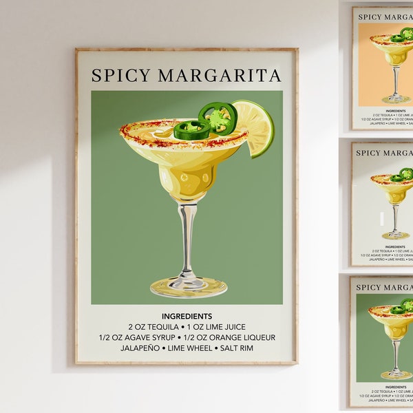 Spicy Margarita Art Print | Cocktail Poster | Wedding Party Signature Drink Sign | Trendy Wall | Minimalist Elegant Sophisticated Retro