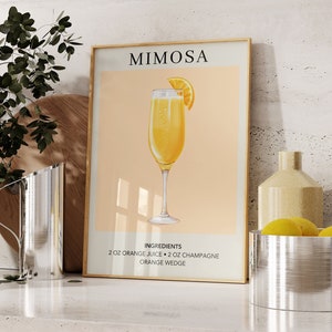 Mimosa Art Print / Bar Cart Decor Cocktail Poster / Party Signature Drink Sign / Pared de moda / Minimalista Elegante Sofisticado Retro