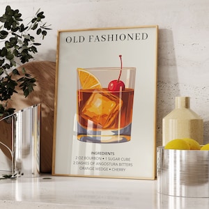 Old Fashioned Art Print | Bar Cart Decor | Cocktail Poster | Signature Drink Sign | Trendy Wall | Minimalist Elegant Sophisticated Retro