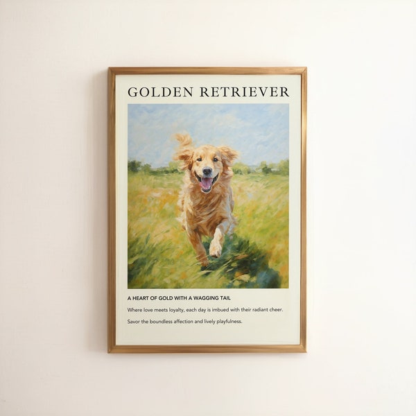 Golden Retriever Dog Poster Print | Dog Breed Art Painting | Gift for Dog Lovers | Trendy Wall Art Decor | Vintage Oil Painting Pet Memorial