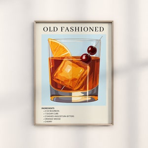 Old Fashioned Art Print | Bar Cart Decor | Cocktail Poster | Signature Drink Sign | Trendy Wall Art | Minimalist Elegant Sophisticated Retro