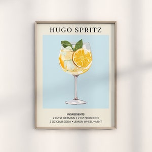 Hugo Spritz Kunstdruck | St Germain Bar Dekor | Cocktail Poster | Mixology Geschenk | Alkohol Schild Bar | Aquarell Retro Drink Poster