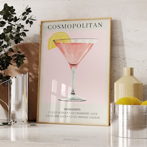 Cosmopolitan Art Print | Cocktail Art Poster | Mixology Gift for Her | Alcohol Sign Bar | Watercolor Retro Drink Poster | Bar Cart Decor