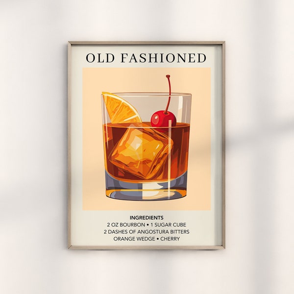 Old Fashioned Art Print | Bar Cart Decor | Cocktail Poster | Signature Drink Sign | Trendy Wall Art | Minimalist Elegant Sophisticated Retro