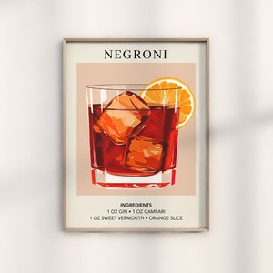 Negroni Art Print | Bar Cart Decor | Cocktail Poster | Signature Drink Sign | Trendy Minimalist Elegant Sophisticated Retro Happy Hour