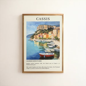 Cassis France Travel Poster Print / Puerto pesquero de la Riviera francesa Pintura al óleo pastel Decoración de la pared del hogar / Regalo para los amantes de los viajes / Arte vintage