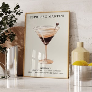 Espresso Martini Art Bar Cart Print | Cocktail Art Decor Poster | Signature Drink Decor | Elegant Bar Sign | Watercolor Retro Drink Print