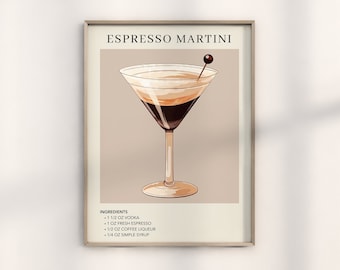 Espresso Martini Art Print | Cocktail Art Poster | Mixology Gift for Her | Alcohol Sign Bar | Watercolor Retro Drink Poster | Bar Cart Decor