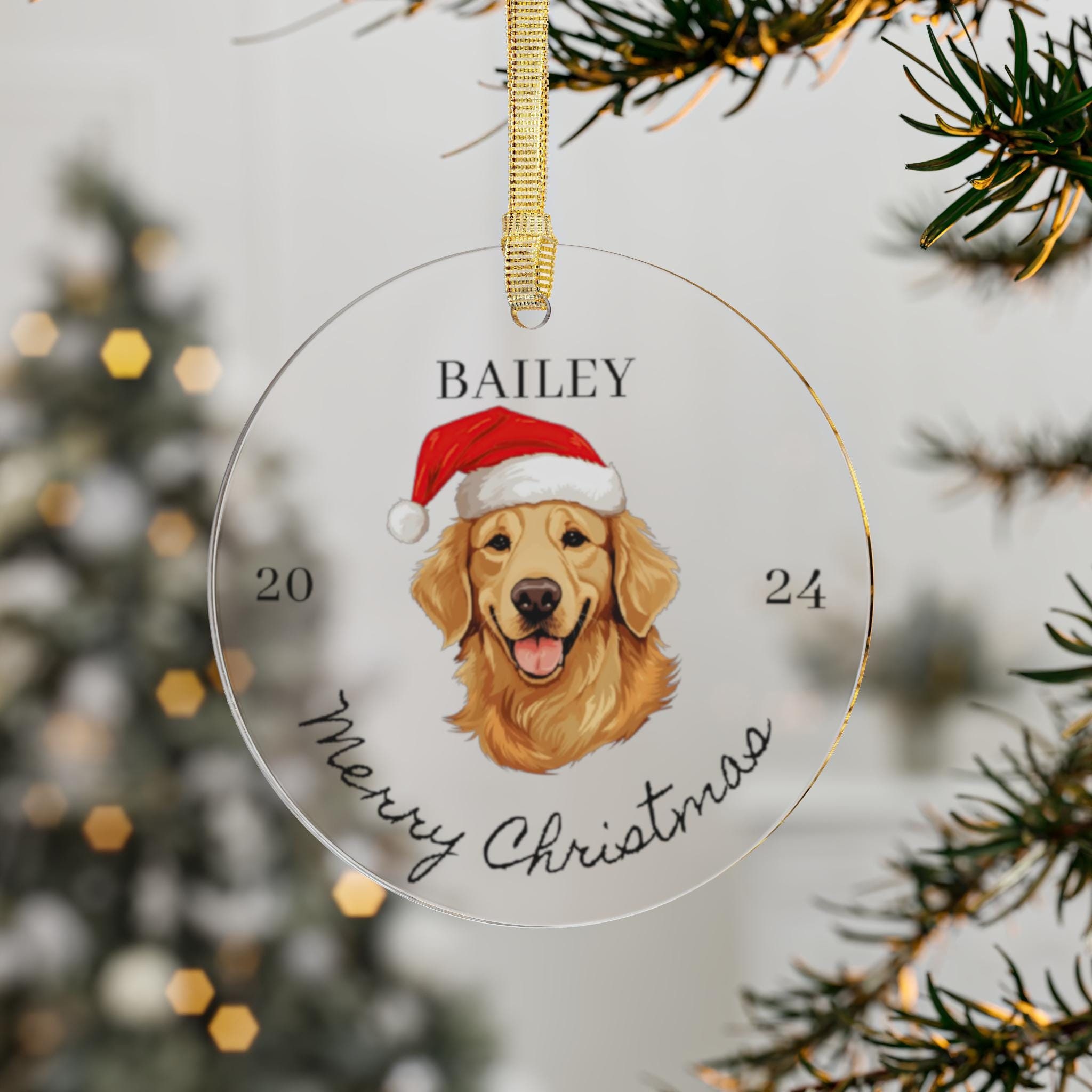 Personalized Golden Retriever Christmas Ornament with Custom Dog Name | Clear Acrylic | Pet Memorial Gift for Dog Lovers | Holiday