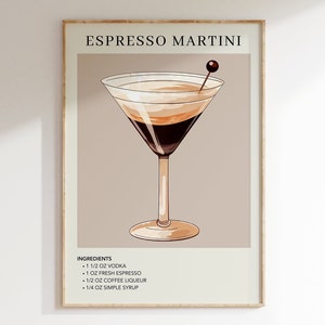 Bar Cart Espresso Martini Art Print | Cocktail Art Decor | Mixology Gift for Her | Alcohol Sign | Watercolor Retro Drink Poster | Kitchen