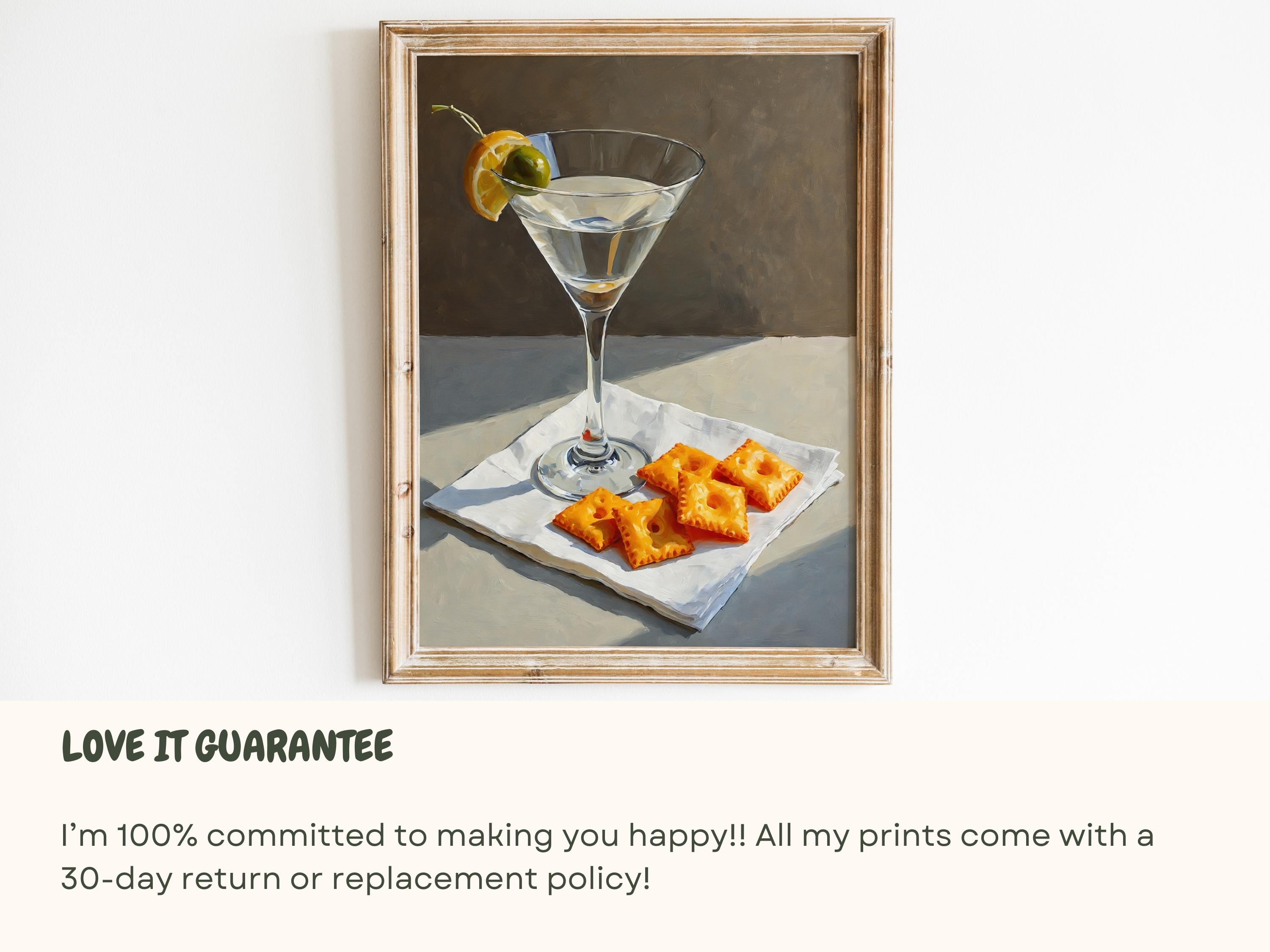 Martini and Cheese Crackers Print | Cute Quirky Whimsical | Cocktail Art Bar Cart Decor | Elegant Oil Painting Gift | Trendy Kitchen Wall
