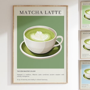 Matcha Latte Poster | Japanese Tea Coffee Print | Vintage Retro Beverage Poster | Kitchen Decor | Minimalist Wall Art Print | Housewarming