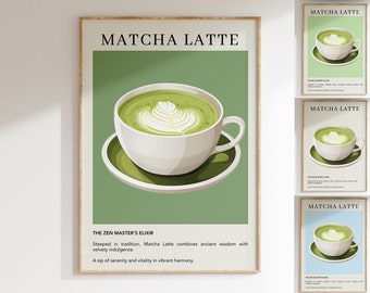 Matcha Latte Poster | Japanese Tea Coffee Print | Vintage Retro Beverage Poster | Kitchen Decor | Minimalist Wall Art Print | Housewarming