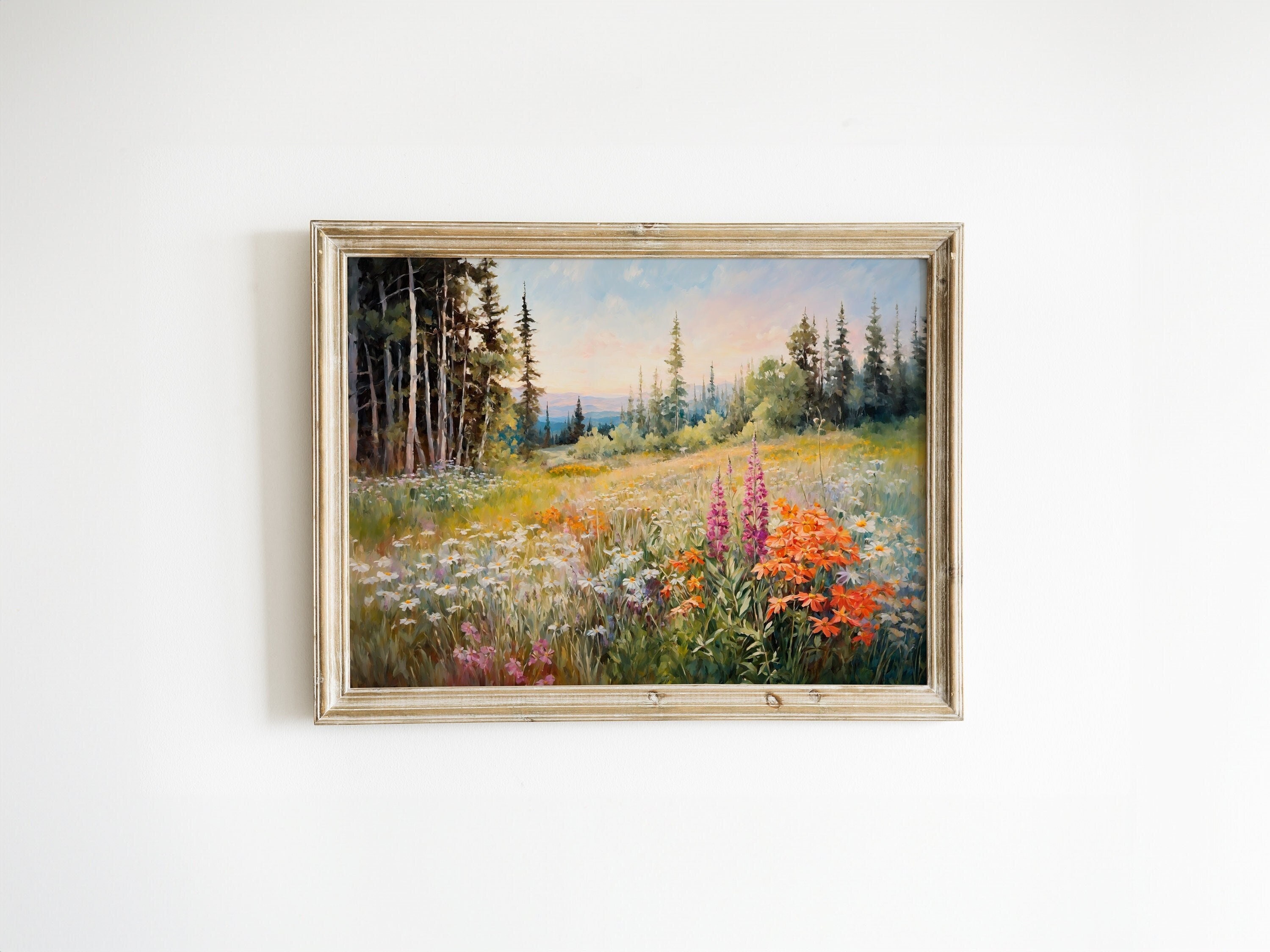 Vintage Wildflower Field Print | Rustic Landscape Decor Wall Art | Home ...