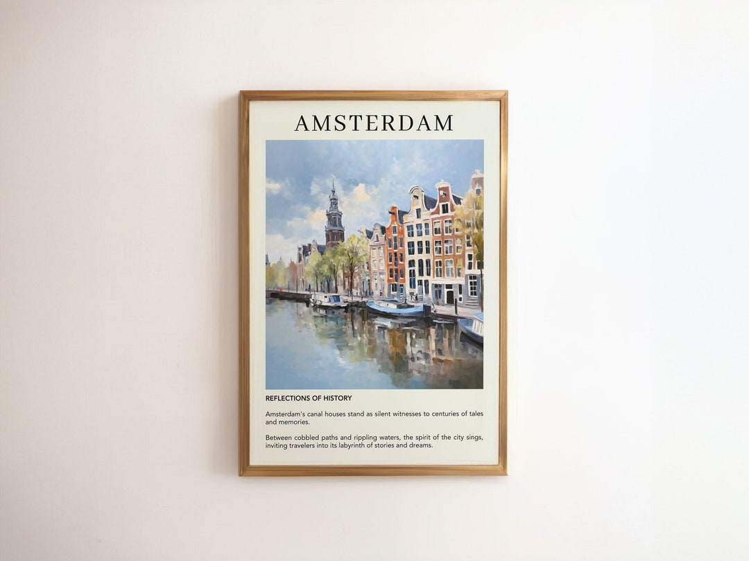 Amsterdam Travel Poster Print | Canal Houses Oil Painting Home Wall ...