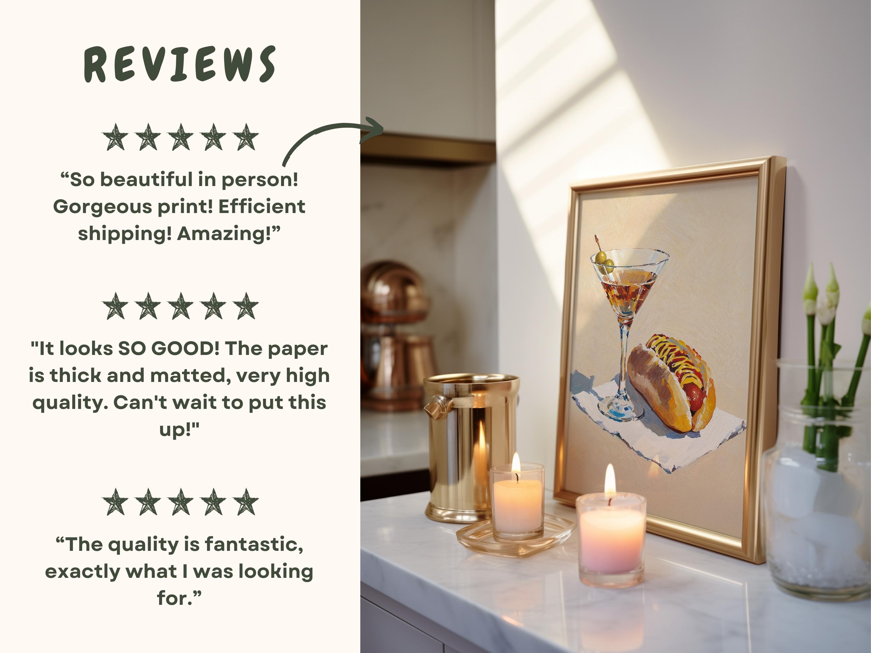 Hot Dog and Dirty Martini Print: Conversation Piece Still Life Artwork, Food and Drink Funny Art, Gift for Housewarming, Cocktail Cart Decor