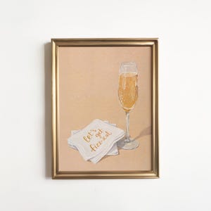 Let's Get Fizzical Champagne Art Print: Funny Fun Maximalist Conversation Piece, Bar Cart Kitchen Wall Decor, Vintage Oil Painting