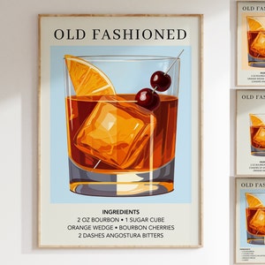 Impresión de arte antiguo / Decoración del carrito de bar / Cartel de cóctel / Signo de bebida exclusivo / Arte de pared de moda / Retro minimalista elegante y sofisticado
