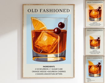 Old Fashioned Art Print | Bar Cart Decor | Cocktail Poster | Signature Drink Sign | Trendy Wall Art | Minimalist Elegant Sophisticated Retro