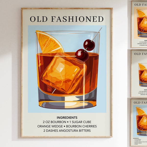 Old Fashioned Art Print | Bar Cart Decor | Cocktail Poster | Signature Drink Sign | Trendy Wall Art | Minimalist Elegant Sophisticated Retro