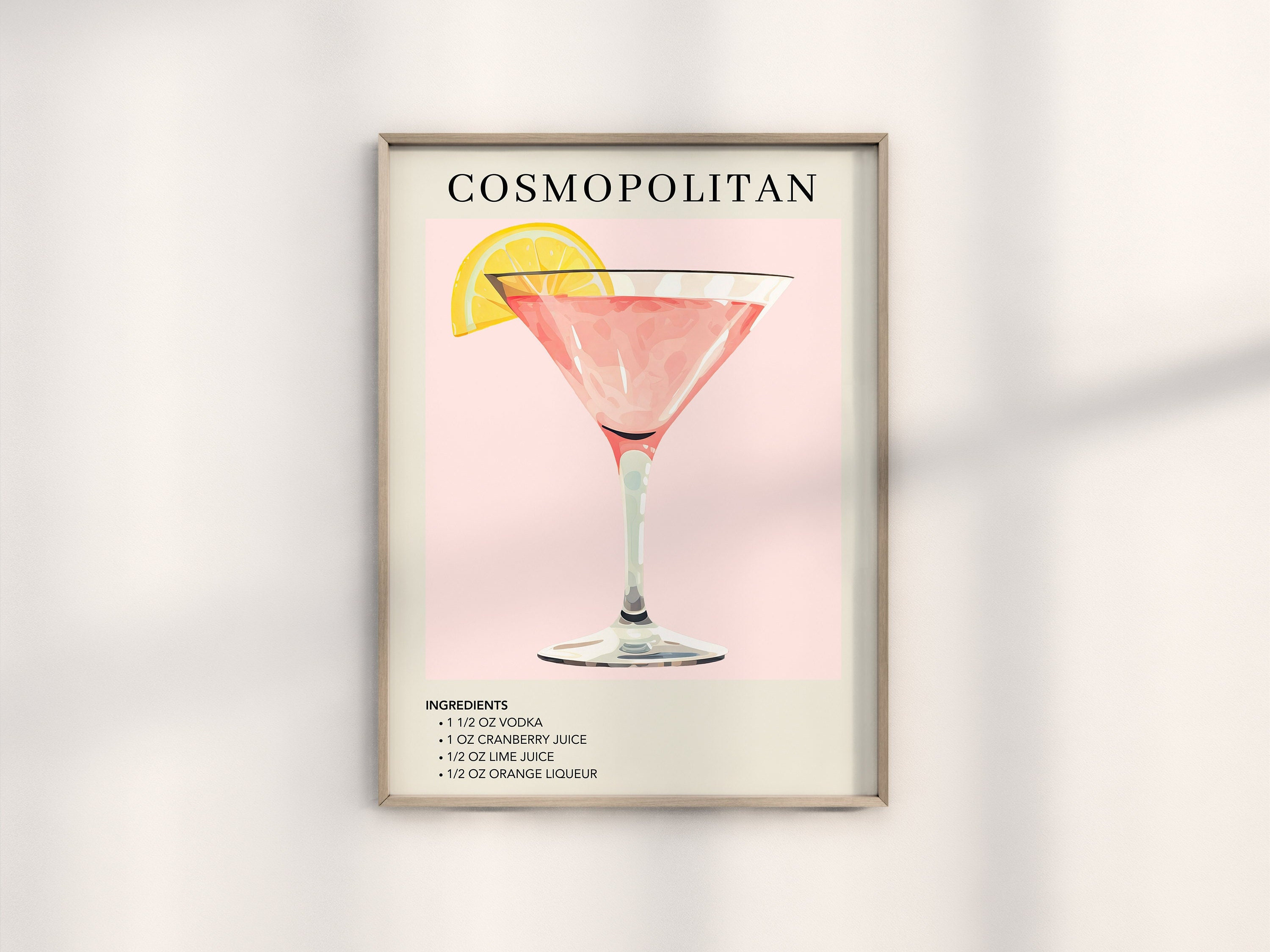 Cosmopolitan Art Print | Bar Cart Decor | Cocktail Art Wall Poster | Cocktail Gift for Her | Alcohol Sign for Bar | Watercolor Retro Drink
