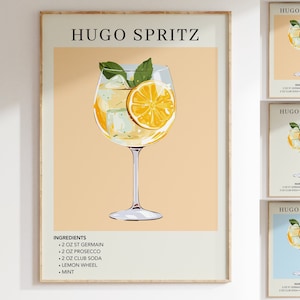 Hugo Spritz-kunstafdruk | Decoratie barwagen | Cocktailposter | Signature drinkbord | Trendy muur | Minimalistisch, elegant, verfijnde mixologie
