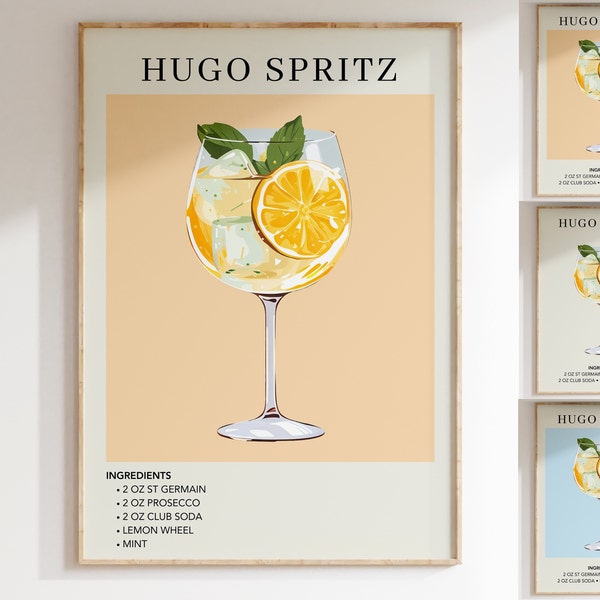 Hugo Spritz Art Print | Bar Cart Decor | Cocktail Poster | Signature Drink Sign | Trendy Wall | Minimalist Elegant Sophisticated Mixology