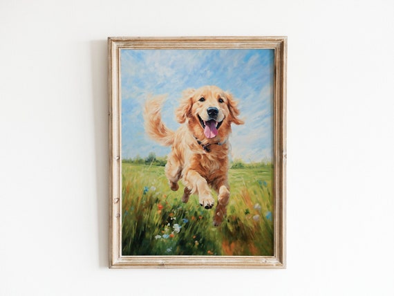 Golden Retriever Art Print | Gift for Dog Lovers | Dog Breed Art Painting | Trendy Wall Art Decor | Minimalist Modern Illustration Landscape