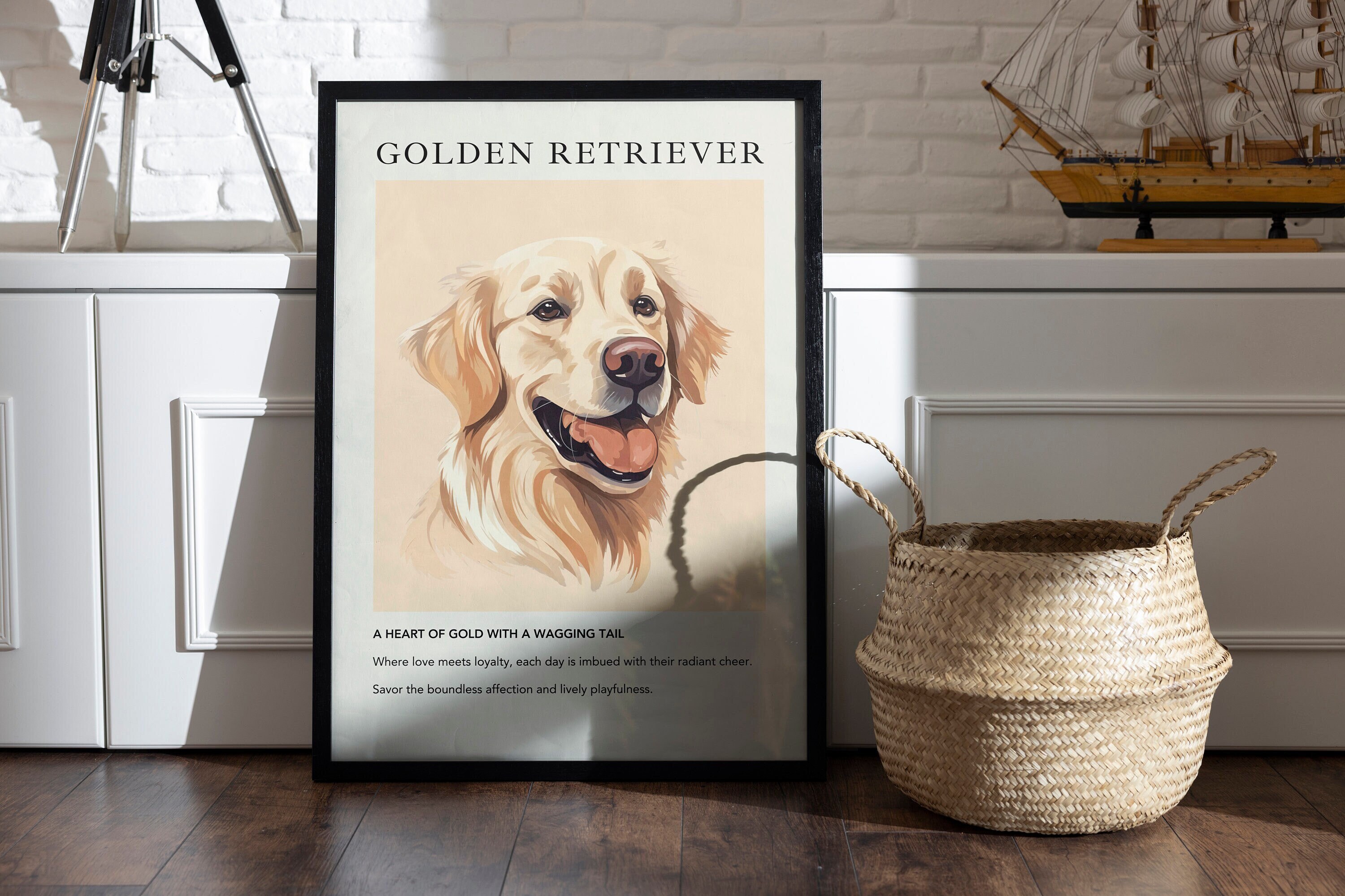 Impresión de póster de perro Golden Retriever / Regalo para amantes de los perros / Pintura de arte de raza de perro / Decoración de arte de pared de moda / Ilustración moderna minimalista